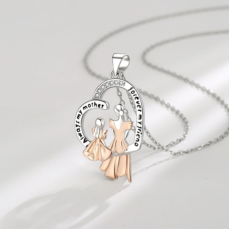 Wholesale Mother's Day Creative Mother Daughter Diamond Inlaid Copper Necklace